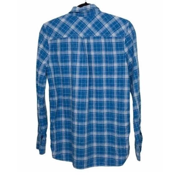 J Crew Factory Blue Plaid Boy Fit Partial Button Up Popover Long Sleeve Shirt XS - Picture 2 of 5